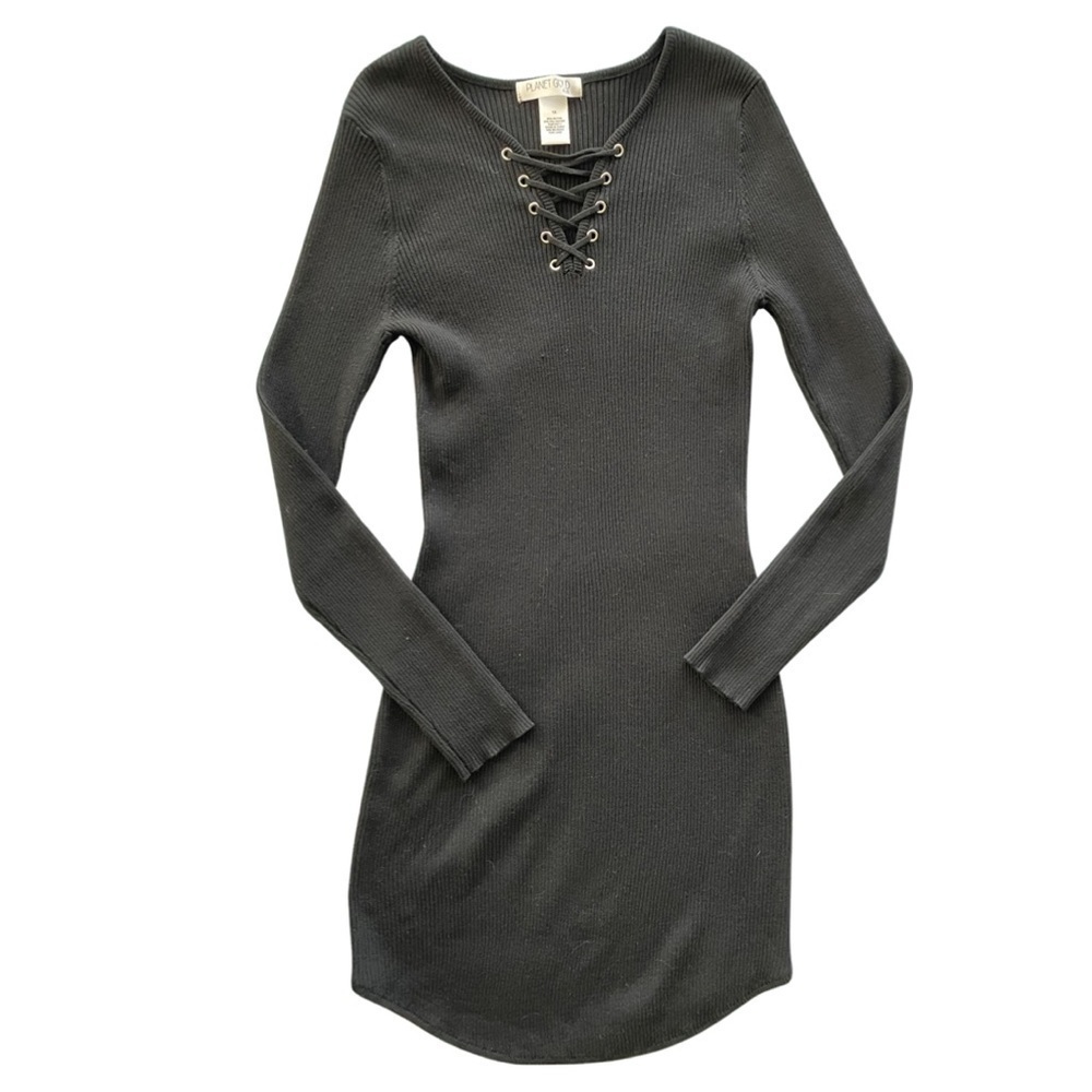 PLANET Gold Plus Black Knit V-Neck Long Sleeve Style Dress Women’s 1X #104317.